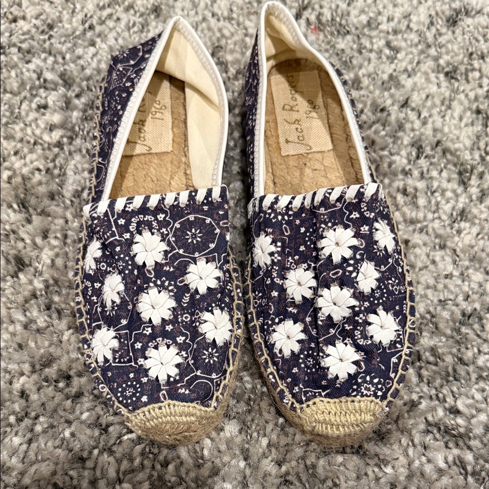 Jack Rogers Navy and White Floral Espadrilles